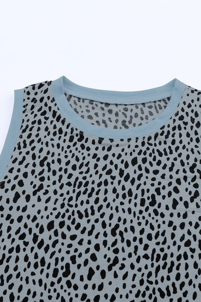 Leopard Contrast Trim Casual Round Neck Tank Top