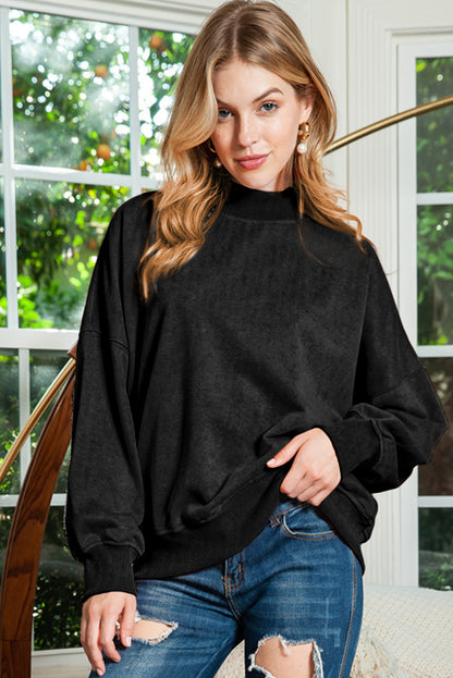 Green Light Plain Washed Drop Shoulder Pullover Sweatshirt