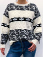 Color Block Round Neck Dropped Shouler Sweater