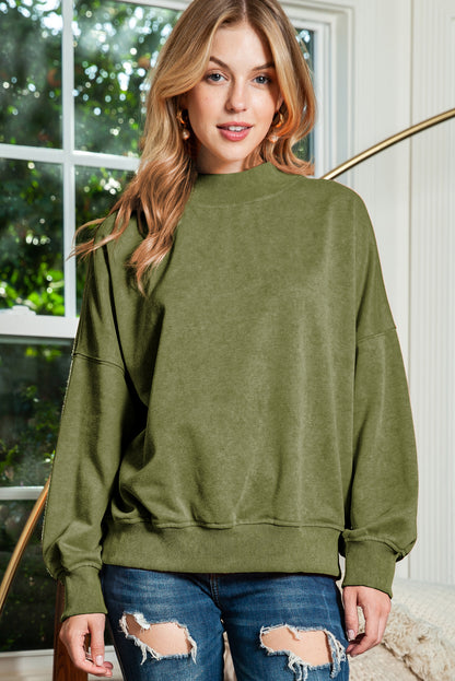 Green Light Plain Washed Drop Shoulder Pullover Sweatshirt