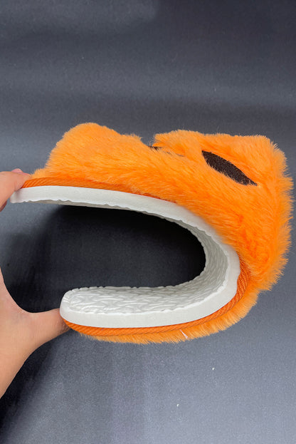 Yellow Fuzzy Halloween Pumpkin Open Toe Slippers