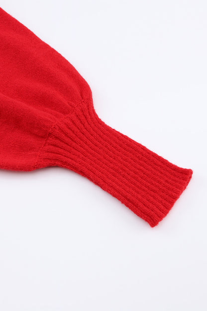 Red Turtle Neck Batwing Sleeve Merry Christmas Sweater