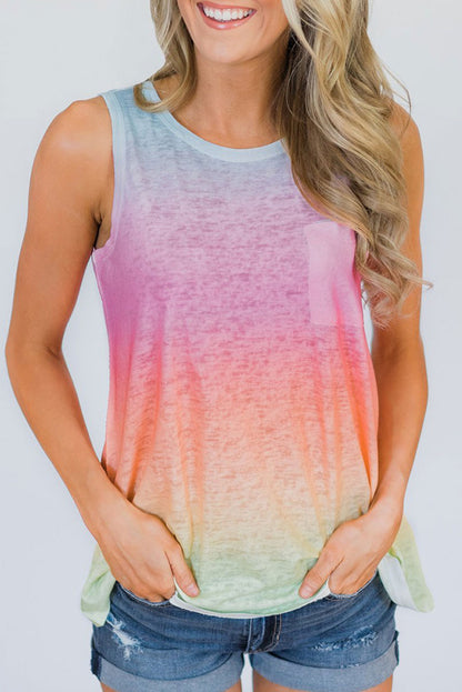 Pink & Blue Tie Dye Front Pocket Sleeveless Tank Top