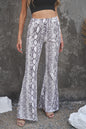 White Snakeskin Print Wide Legs Pants