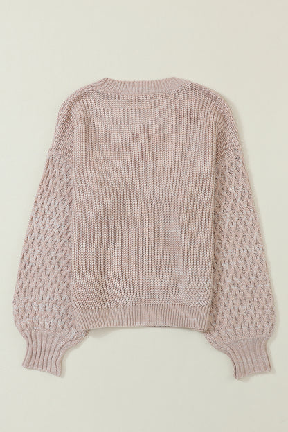 Light Grey Chunky Knit Sleeve Drop Shoulder Sweater