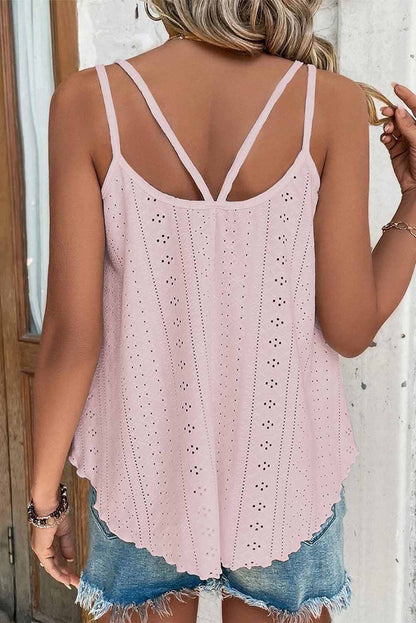 Black Eyelet Strappy Scoop Neck Tank Top