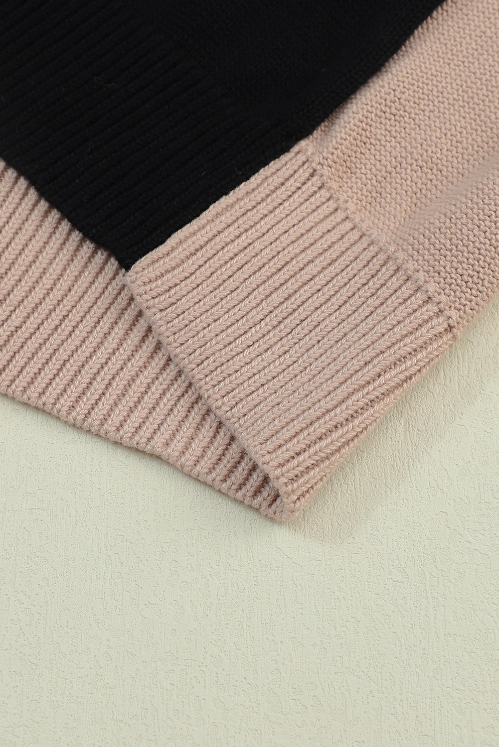 Brown Colorblock Bishop Sleeve Exposed Seam Ribbed Trim Sweater