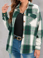 Full Size Pocketed Plaid Collared Neck Shacket