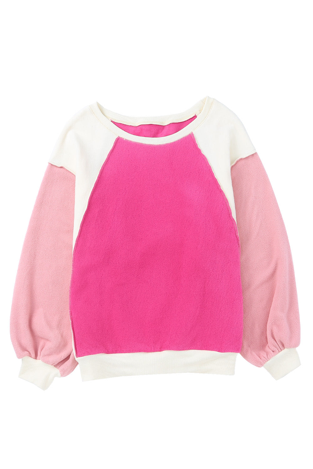 Rosy Colorblock Casual Seam Plush Pullover Sweatshirt