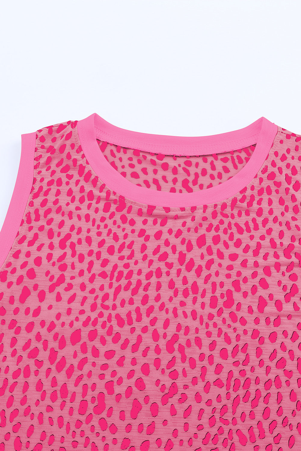 Leopard Contrast Trim Casual Round Neck Tank Top