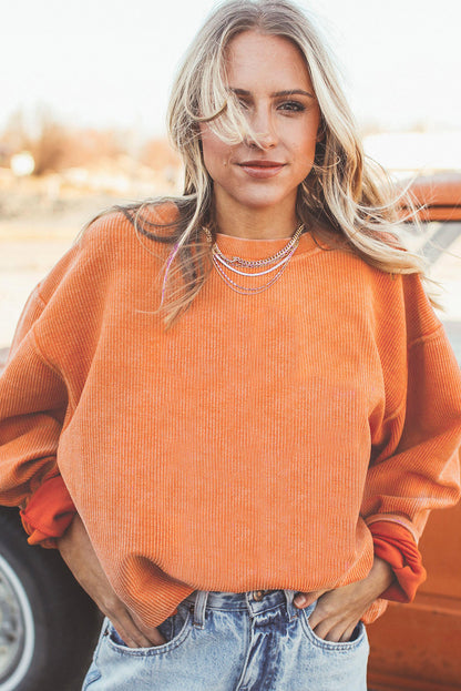 Apricot Drop Shoulder Ribbed Oversized Sweatshirt