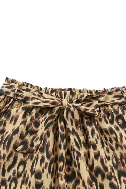 Cheetah Casual Pockets Frill Tie Waist Shorts