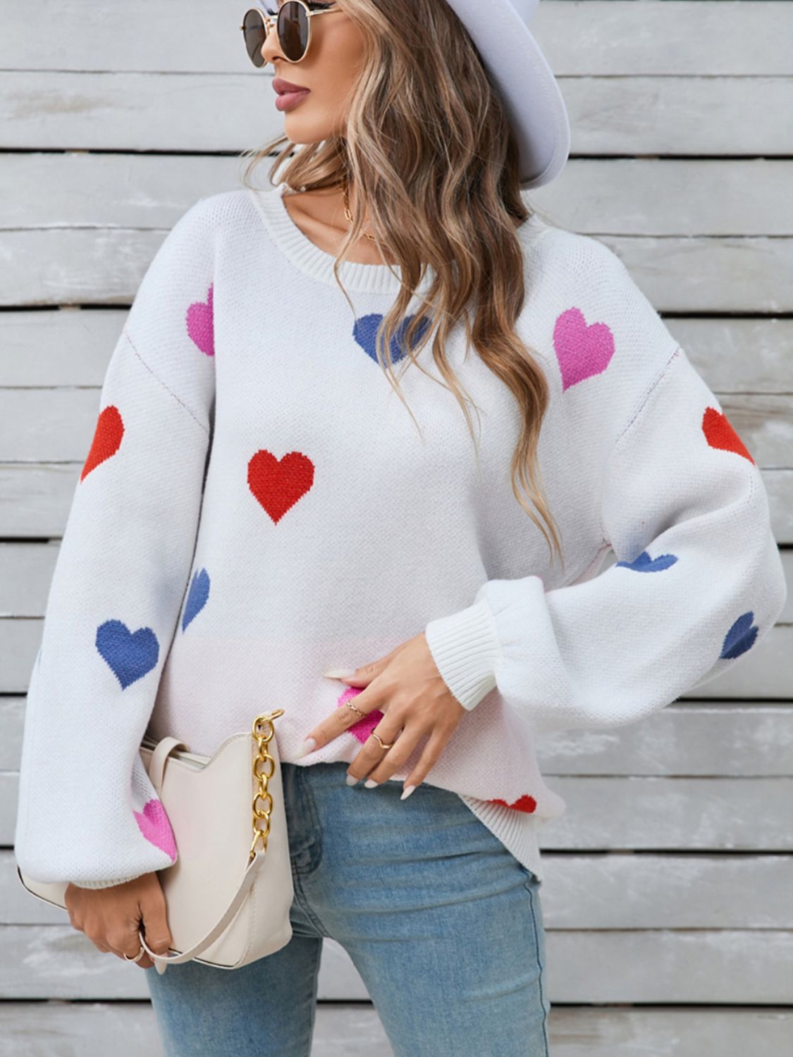 Angel Wings Heart Round Neck Long Sleeve Sweater