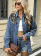 Leopard Button Up Long Sleeve Denim Jacket