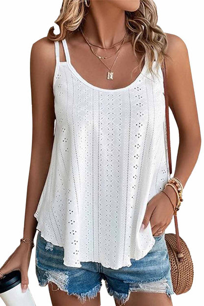 Black Eyelet Strappy Scoop Neck Tank Top