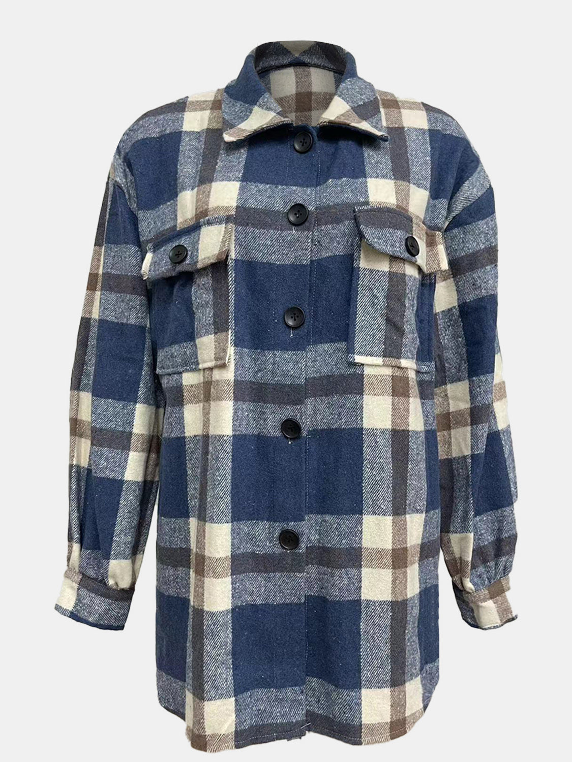 Plaid Collared Neck Long Sleeve Jacket