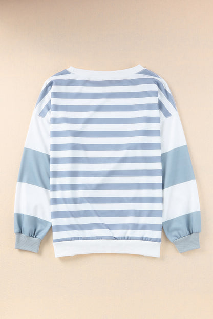 Black Striped Colorblock Drop Shoulder Pullover Sweatshirt