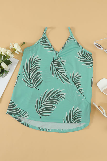 Green Tropical Plant Print Tank Top