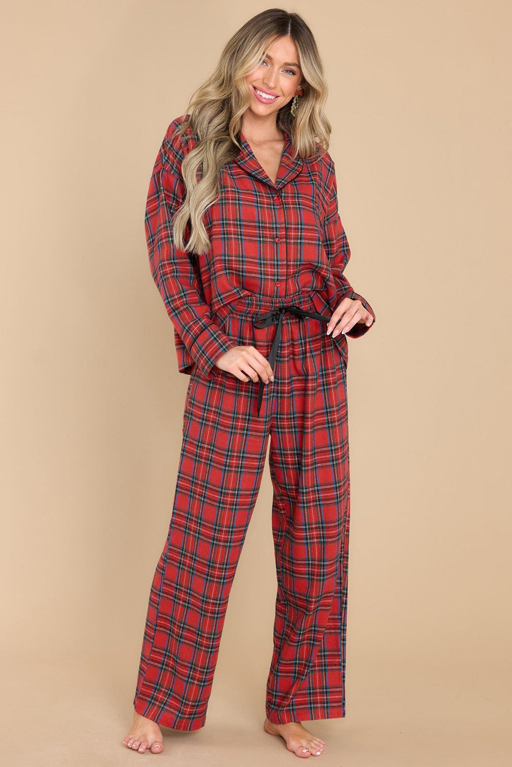 Red Buffalo Plaid Shirt and Drawstring Pants Pajama Set