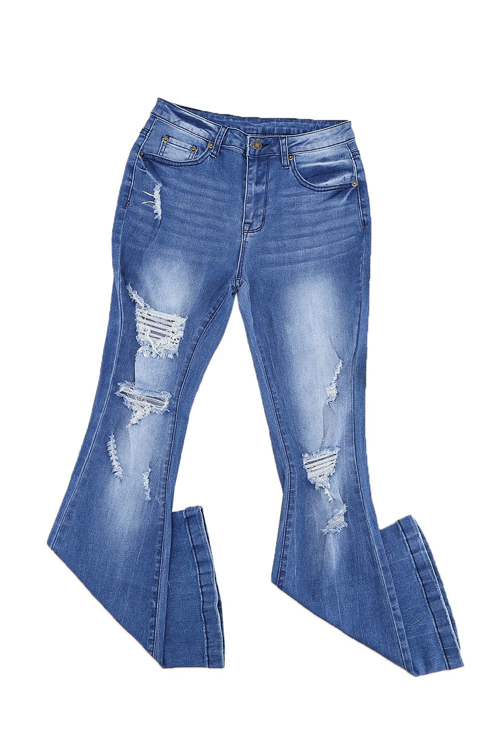 Blue Distressed High Waist Flare Jeans