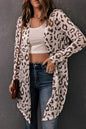 Khaki Leopard Print Casual Open Front Cardigan