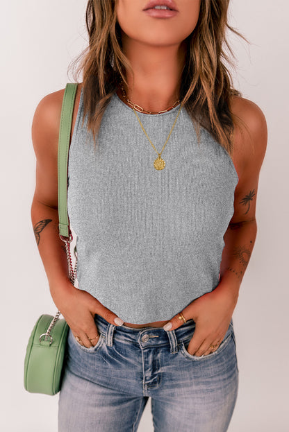 Plain White Ribbed Knit Basic Cropped Tank Top