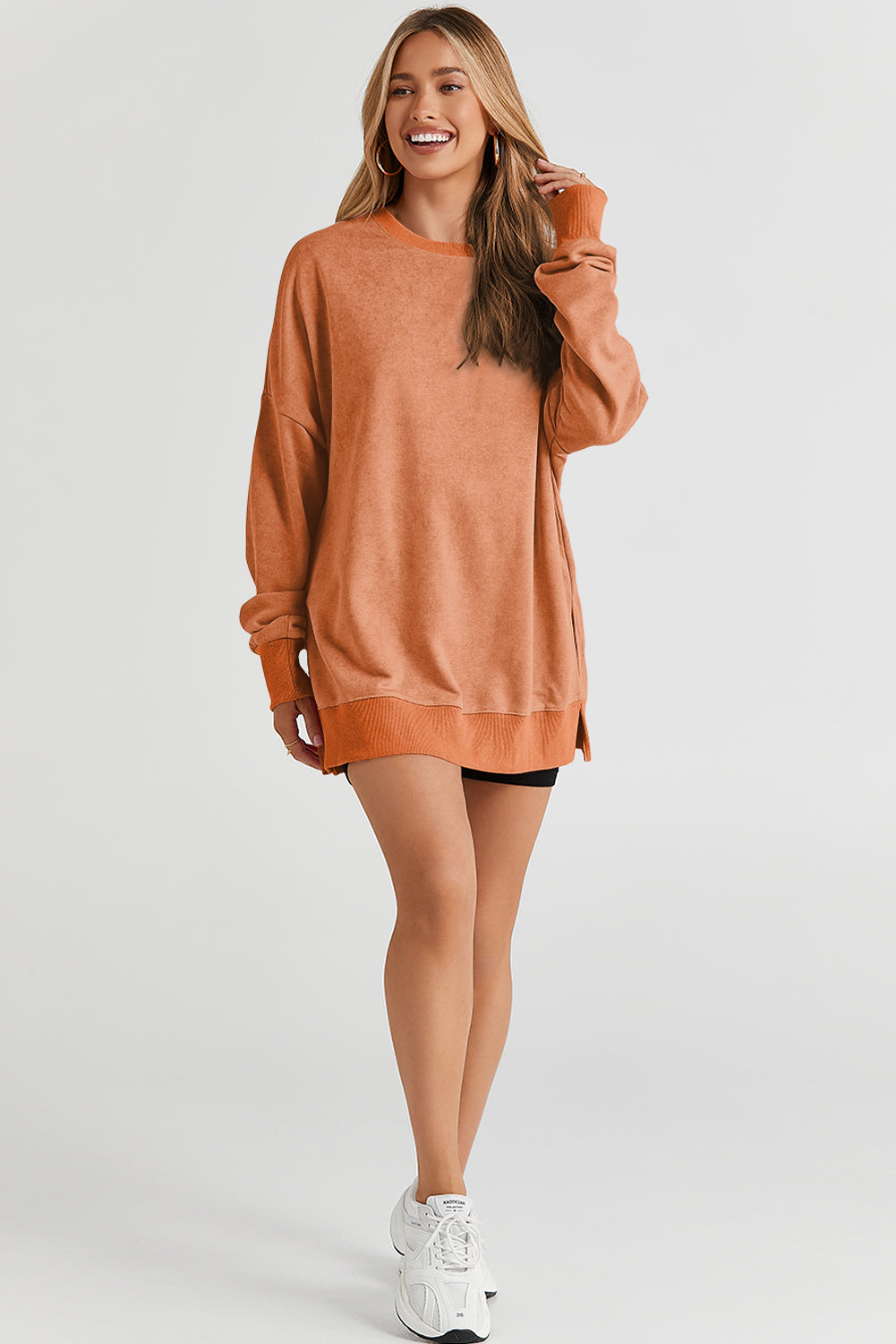 Green Plain Drop Shoulder Ribbed Trim Oversized Sweatshirt