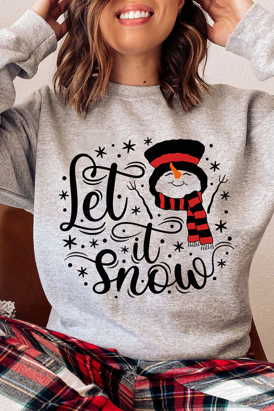 Gray Let it Snow Christmas Snowman Graphic Sweatshirt