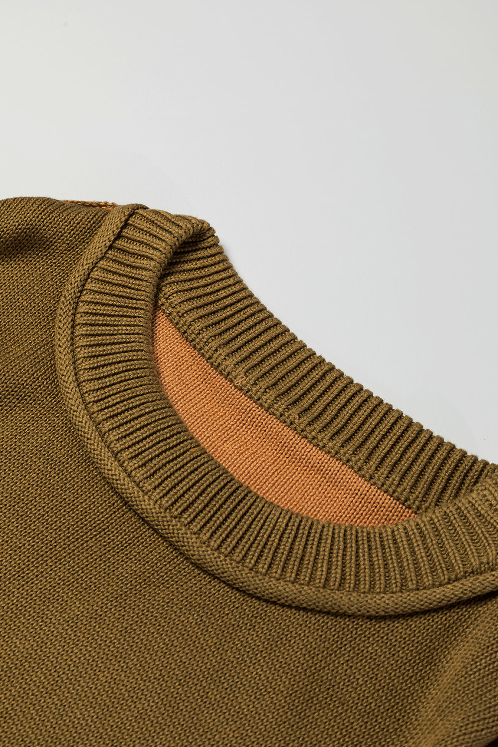 Brown Colorblock Bishop Sleeve Exposed Seam Ribbed Trim Sweater