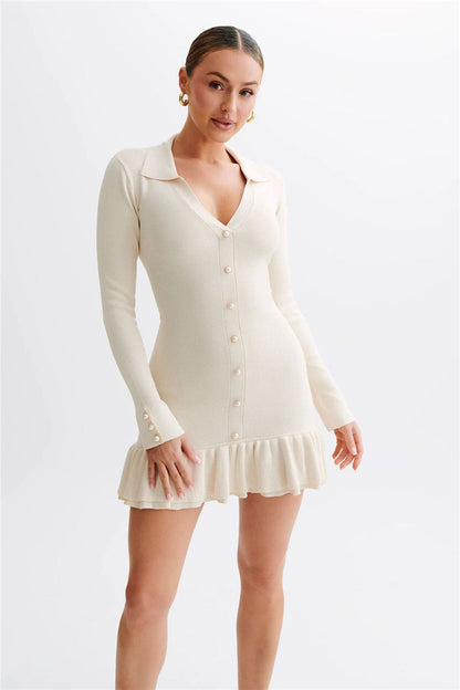 Betty Long Sleeve Ruffled Knit Mini Dress