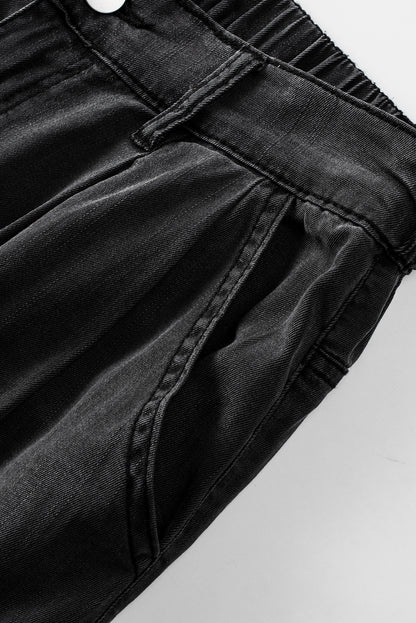 Black Elegant Tencel Wide Leg Soft Denim Flared Pants