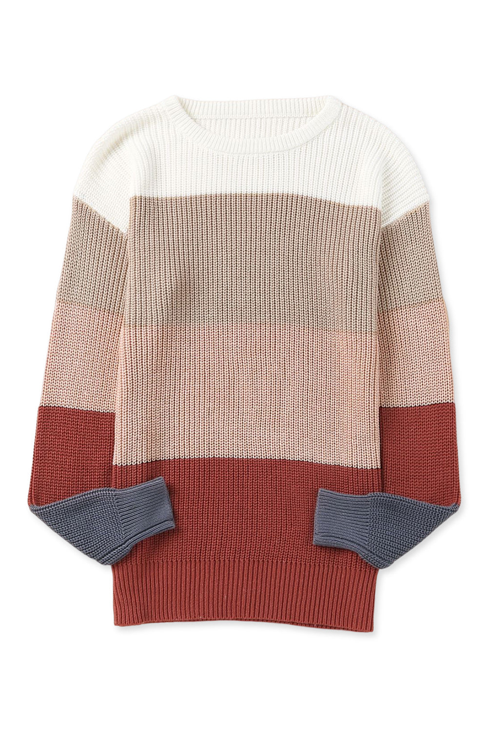 Chestnut Color Block Casual Knit Pullover Sweater