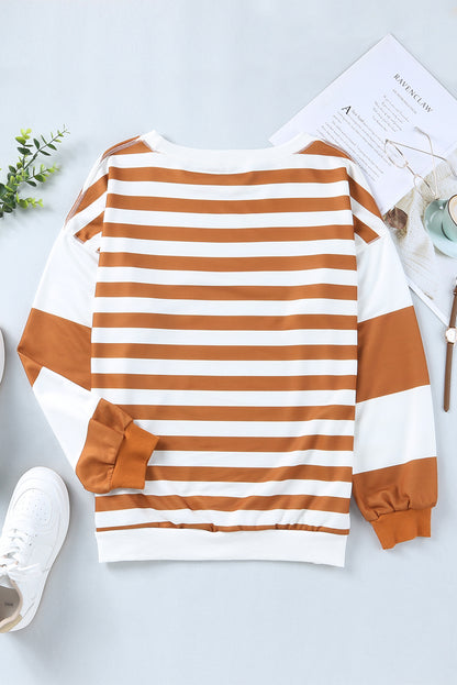 Black Striped Colorblock Drop Shoulder Pullover Sweatshirt