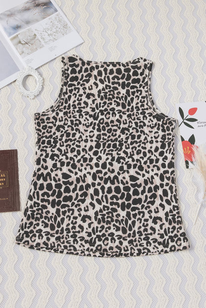 Cheetah Casual Scoop Neck Button Front Tank Top