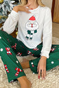 White Christmas Santa Claus Top & Green Pants Pajamas Set