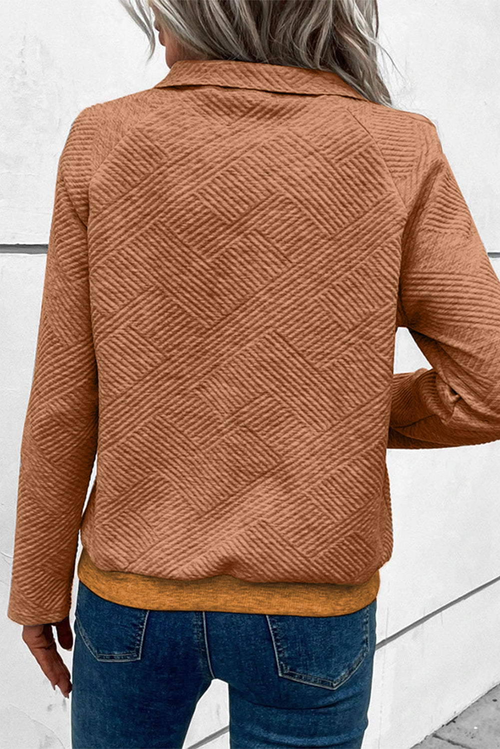 Light Grey Textured Knit Buttoned Kangaroo Pocket Sweatshirt