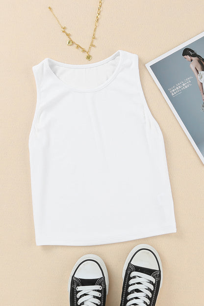 Plain White Ribbed Knit Basic Cropped Tank Top