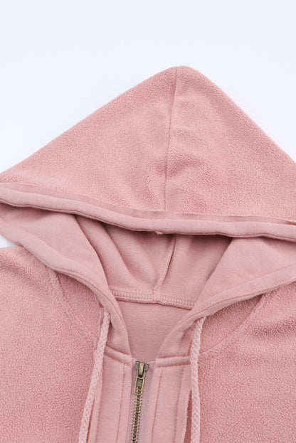 Apricot Bishop Sleeve Zip Up Hoodie Jacket with Flap Pockets