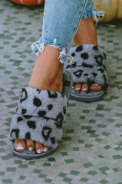 Leopard Print Peep Toe Plush Slippers