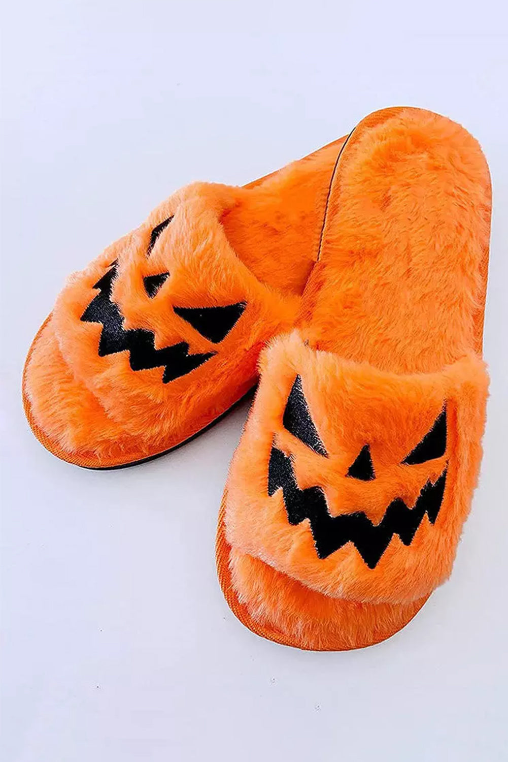 Yellow Fuzzy Halloween Pumpkin Open Toe Slippers