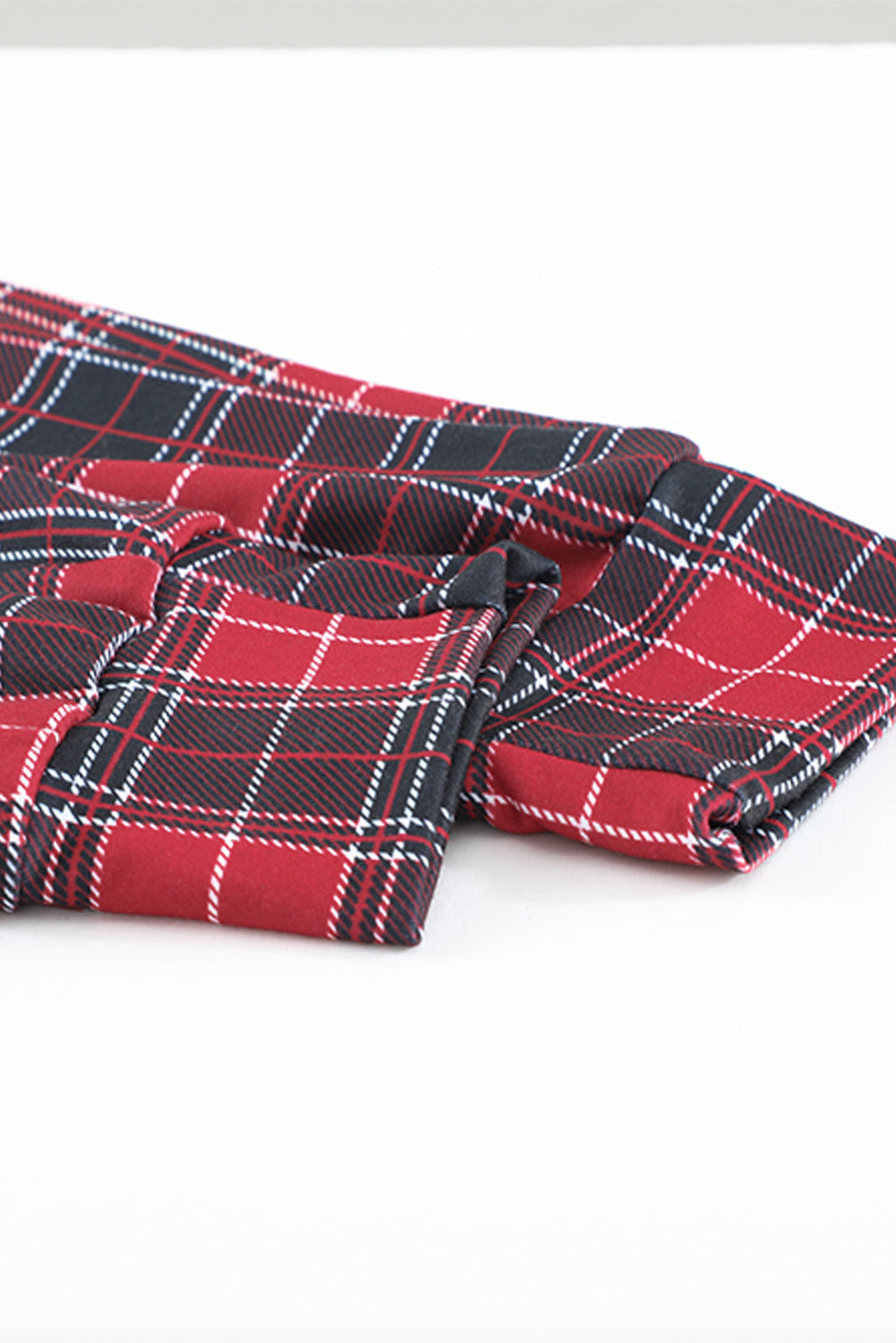 Red Solid Long Sleeve Top & Plaid Pants Loungewear Set