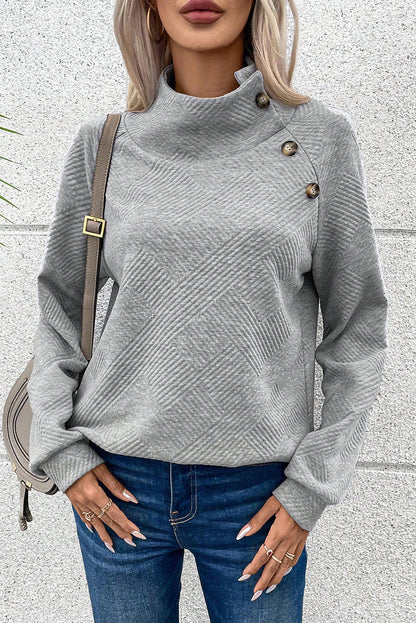 Apricot Solid Color Button Detail Textured Sweatshirt