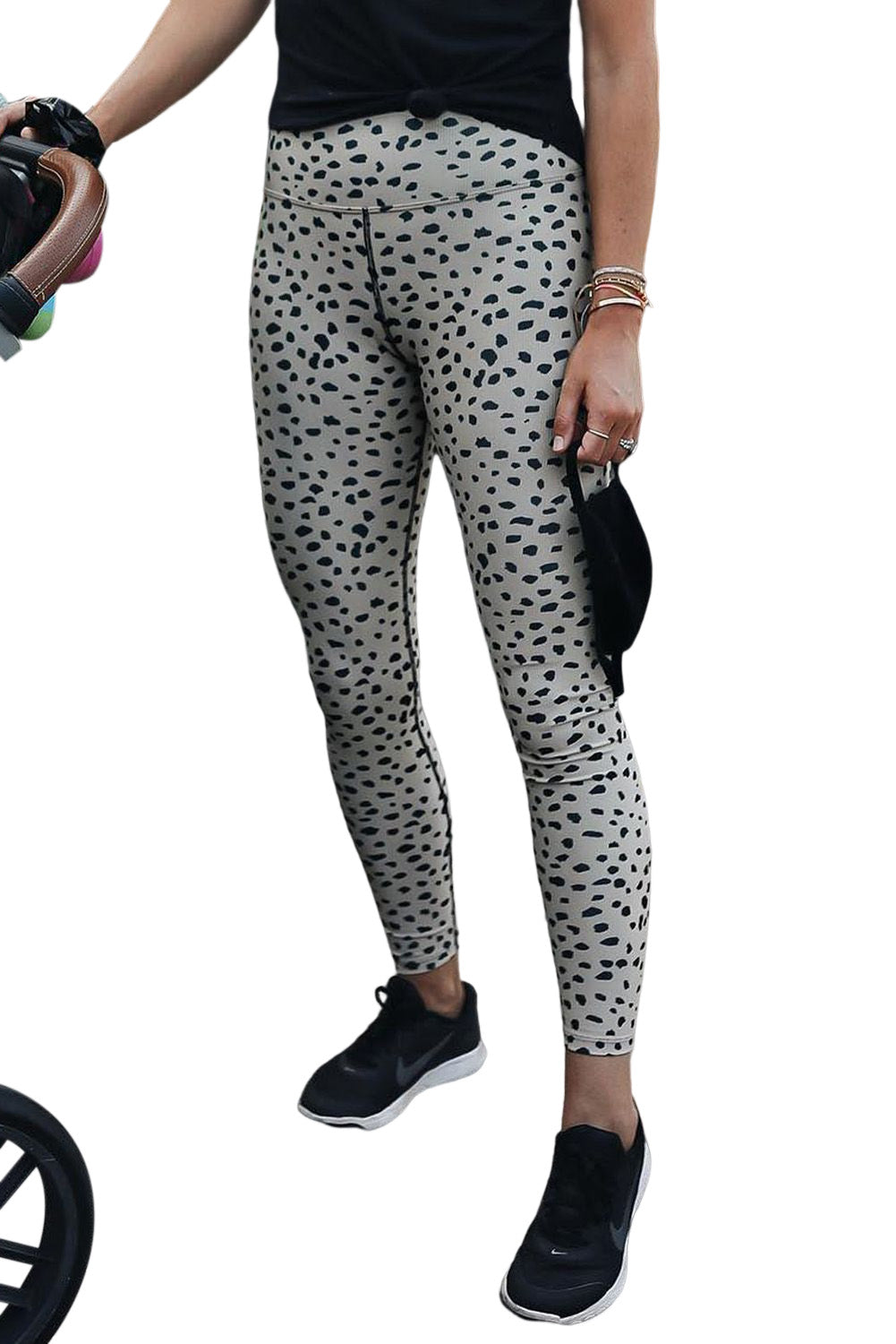 Apricot Dalmatian Spots Printed Stretchy High Waist Leggings