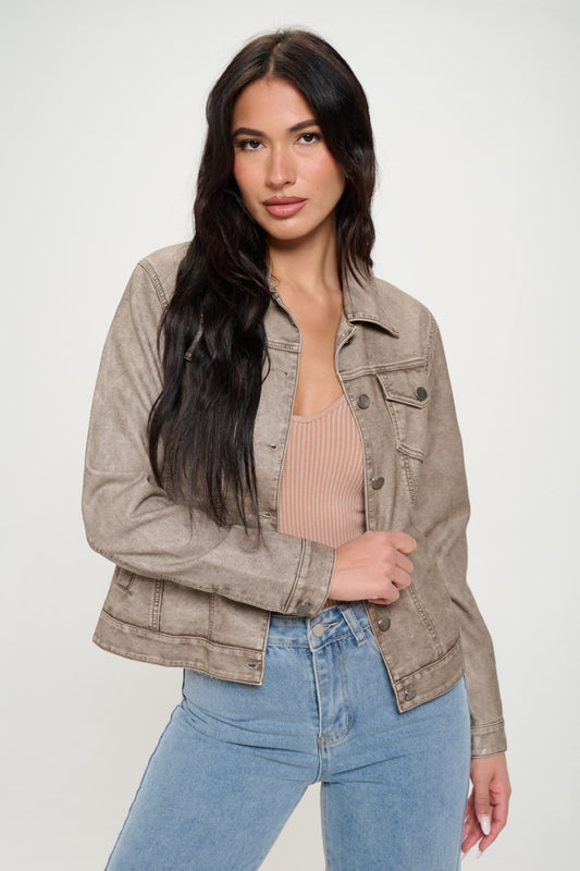 Coalition LA Button Down Cargo Vegan Leather Shacket