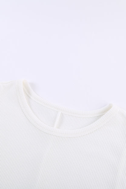 White Basic Waffle Crew Neck Tank Top