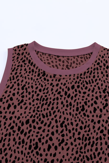 Leopard Contrast Trim Casual Round Neck Tank Top