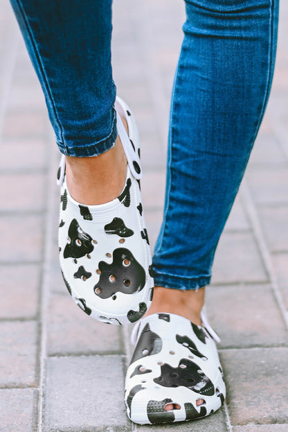 White Cow Spots Print Slip On Classic Clogs