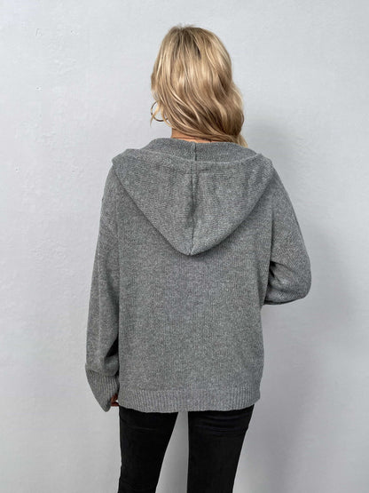 Button-Down Long Sleeve Hooded Sweater