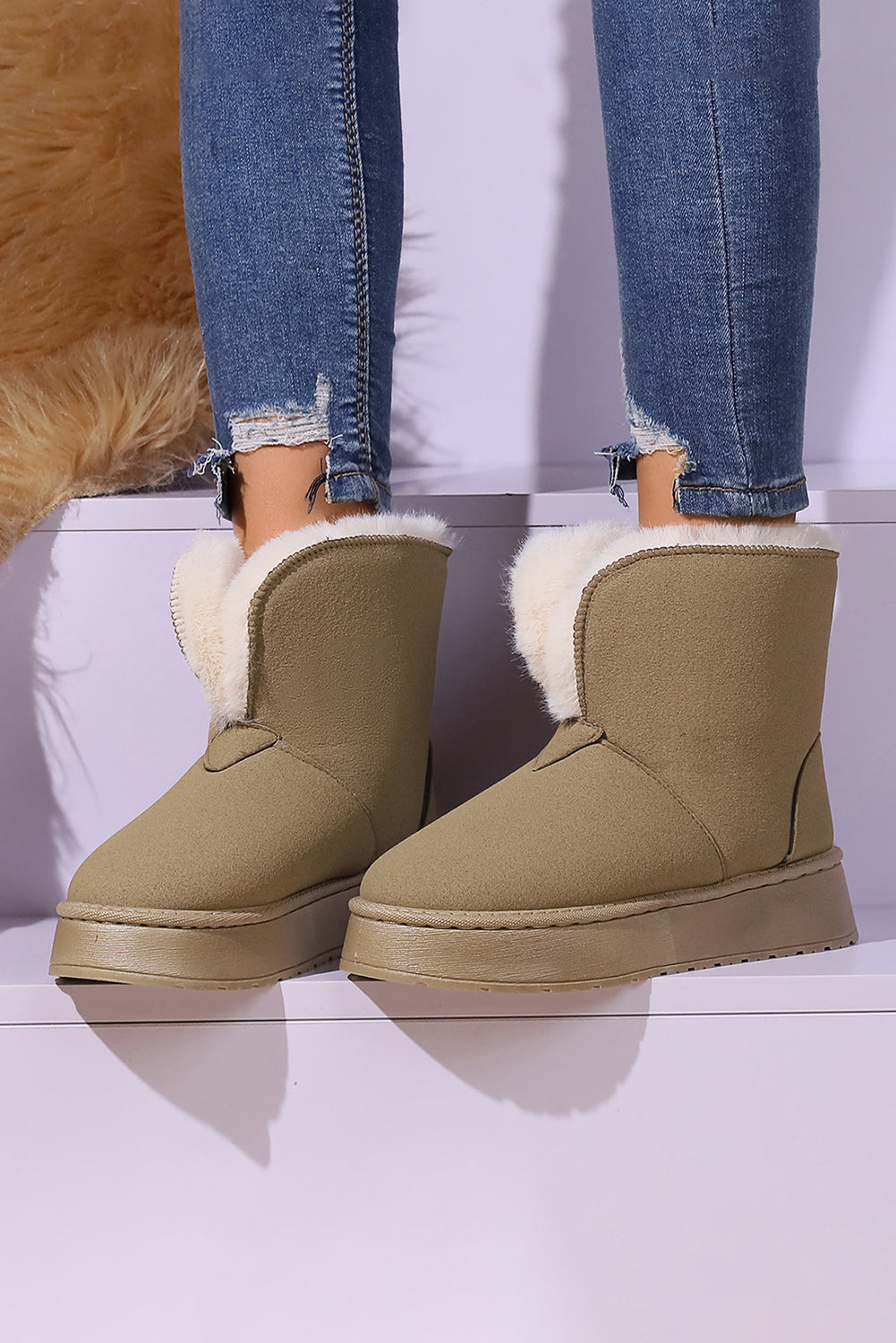 Chestnut Suede Plush Lined Snow Boots