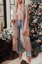 Rose Tan Open Front Long Sequin Bell Sleeves Cardigan